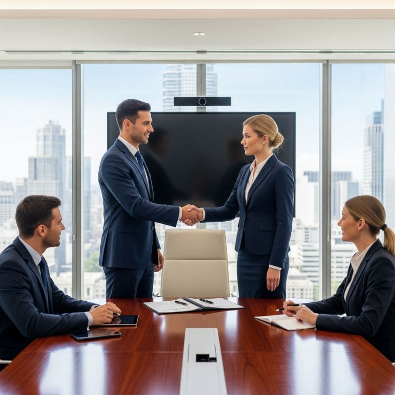 A firm handshake finalizing a successful business agreement